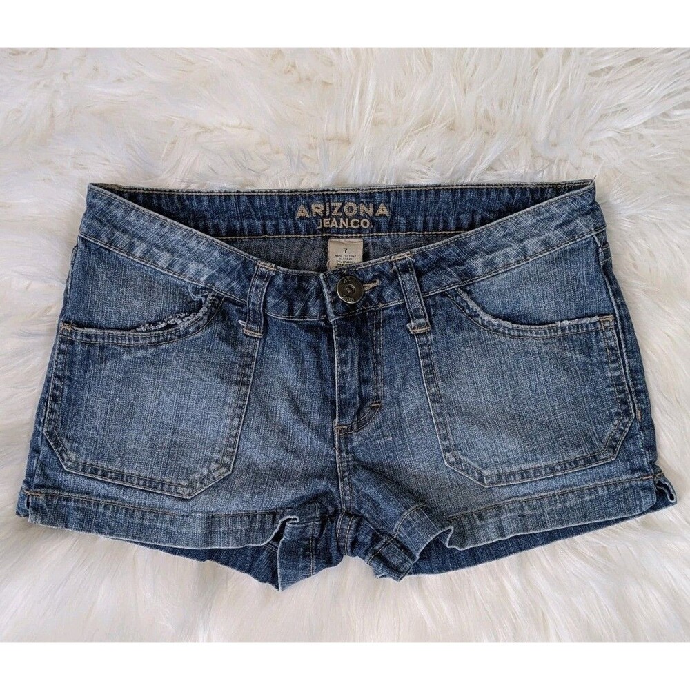 Arizona Jean Co Y2K Denim Shorts Size 7 Blue Low Rise Cuffed Stretch Rolled